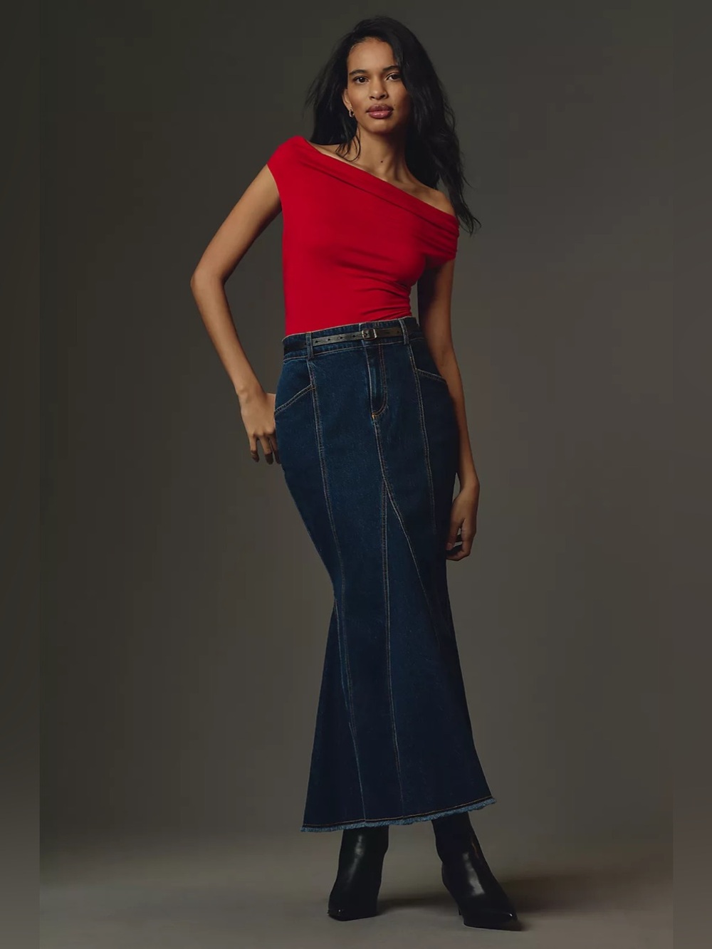 Anthropologie Pilcro Fluted Denim Maxi Skirt- size 4
